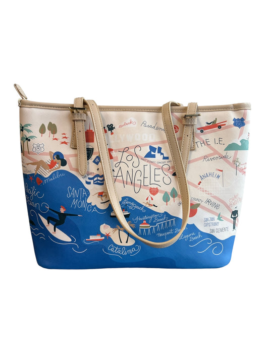 Spartina 449 Tan & blue Faux Leather Canvas Interior Zip Close Beach Bag Tan & blue
