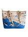 Spartina 449 Tan & blue Faux Leather Canvas Interior Zip Close Beach Bag Tan & blue