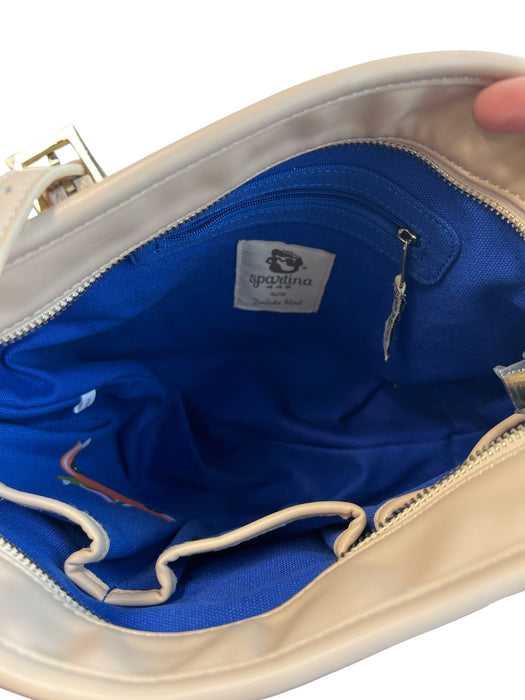 Spartina 449 Tan & blue Faux Leather Canvas Interior Zip Close Beach Bag Tan & blue