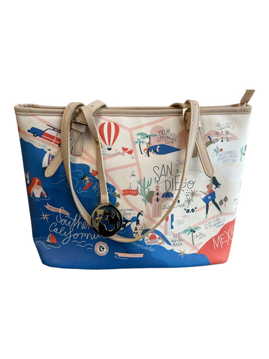 Spartina 449 Tan & blue Faux Leather Canvas Interior Zip Close Beach Bag Tan & blue