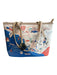 Spartina 449 Tan & blue Faux Leather Canvas Interior Zip Close Beach Bag Tan & blue