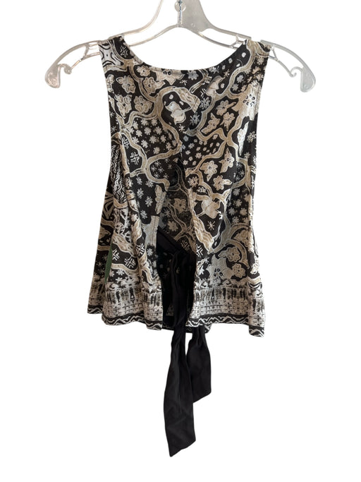 Free People Size XS Brown & Cream Linen Cotton Blend Sleeveless Tie Back Top Brown & Cream / XS