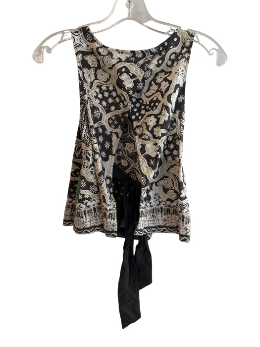 Free People Size XS Brown & Cream Linen Cotton Blend Sleeveless Tie Back Top Brown & Cream / XS