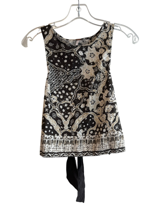 Free People Size XS Brown & Cream Linen Cotton Blend Sleeveless Tie Back Top Brown & Cream / XS