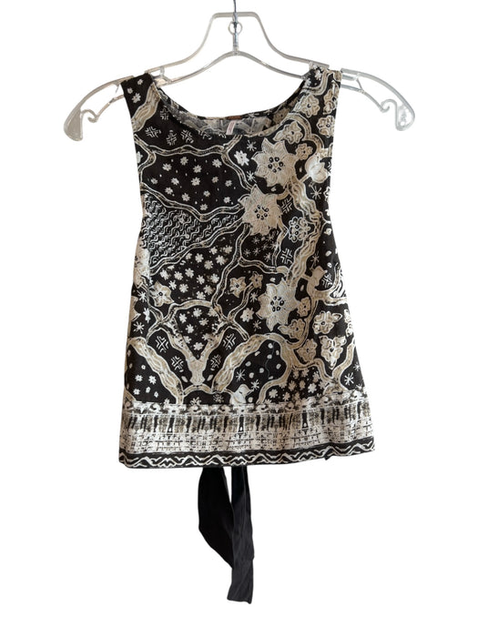 Free People Size XS Brown & Cream Linen Cotton Blend Sleeveless Tie Back Top Brown & Cream / XS