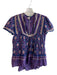 Raga Size S Purple Cotton Short Sleeve Paisley V Neck Neck Tie Top Purple / S