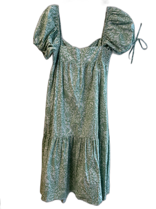 Amanda Uprichard Size M Green Cotton Sweetheart Neckline Short Puff Sleeve Dress Green / M