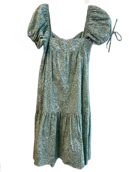 Amanda Uprichard Size M Green Cotton Sweetheart Neckline Short Puff Sleeve Dress Green / M