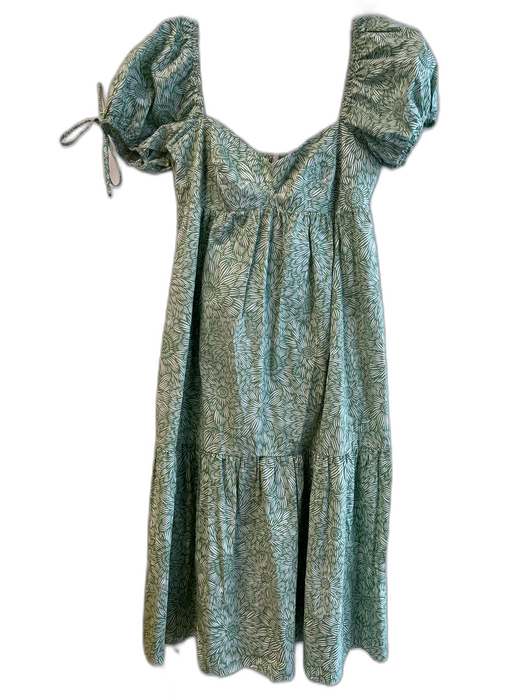Amanda Uprichard Size M Green Cotton Sweetheart Neckline Short Puff Sleeve Dress Green / M