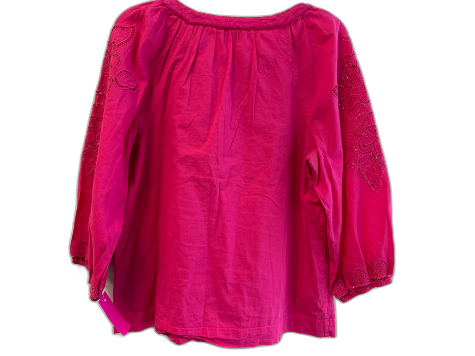 Trina Turk Size M Raspberry Cotton & Acetate Tie V Neck Long Sleeve Top Raspberry / M