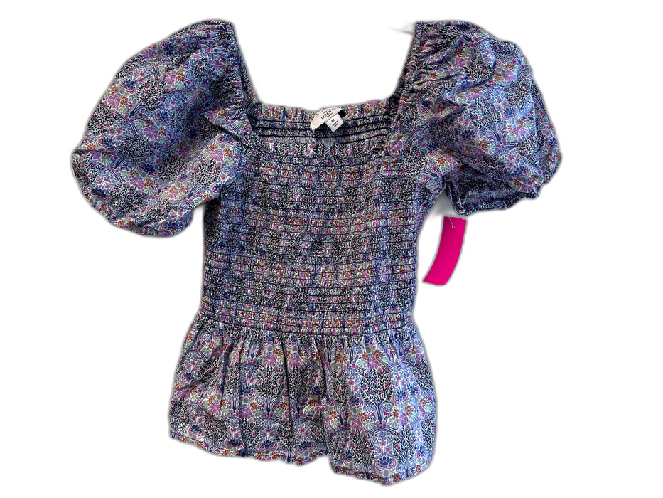 J Crew Liberty Size M Multi Cotton Square Neck Floral Short Puff Sleeve Top Multi / M