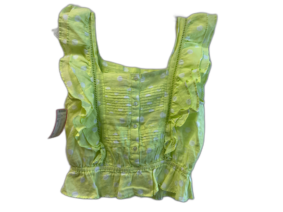 Scotch & Soda Size XS Green Cotton Square Neck Ruffle Cap Sleeve Back button Top Green / XS