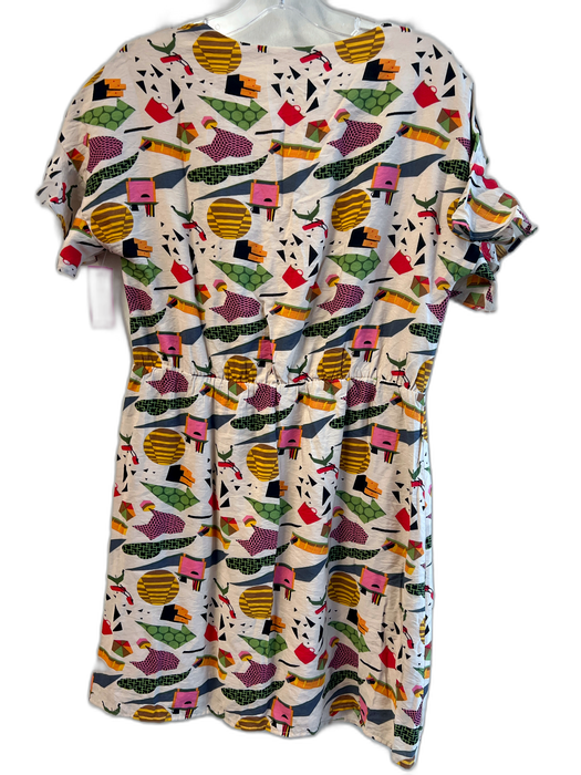 THML Size M Beige & Multi Rayon Blend V Neck Abstract Fold Over Dress Beige & Multi / M