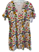 THML Size M Beige & Multi Rayon Blend V Neck Abstract Fold Over Dress Beige & Multi / M