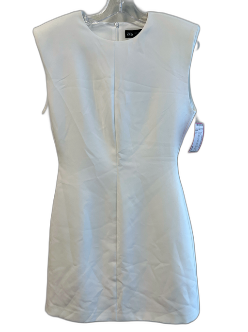 Zara Size S White Polyester Blend Round Neck Back Zip Sleeveless Dress White / S
