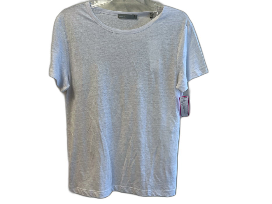 Vince Size M White Linen Crew Neck Short Sleeve Heathered Top White / M
