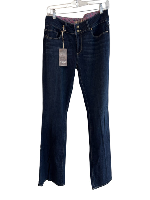 Paige Size 30 Blue & Purple Cotton Blend Straight Leg Floral Detail Zip Up Jeans Blue & Purple / 30