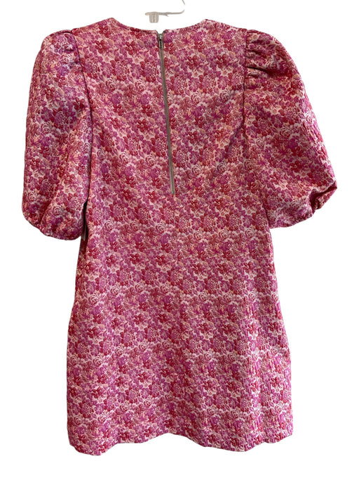 THML Size S Pink & Red Polyester Blend Floral Short Puff Sleeve Back Zip Dress Pink & Red / S