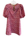 THML Size S Pink & Red Polyester Blend Floral Short Puff Sleeve Back Zip Dress Pink & Red / S