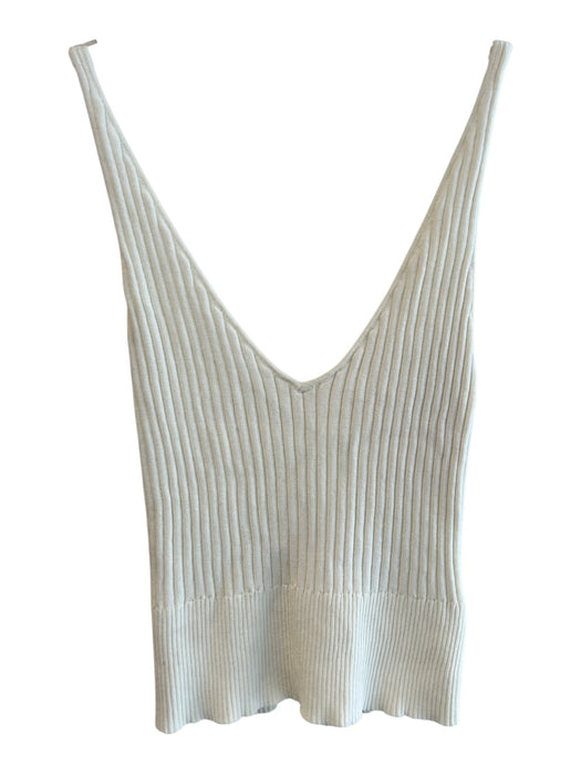 Line & Dot Size XS Creme Rayon Blend Ribbed Sleeveless V Neck Top Creme / XS