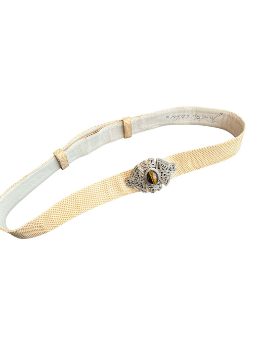 Judith Leiber Beige Leather Silver Hardware Jewel Belts Beige / Est S