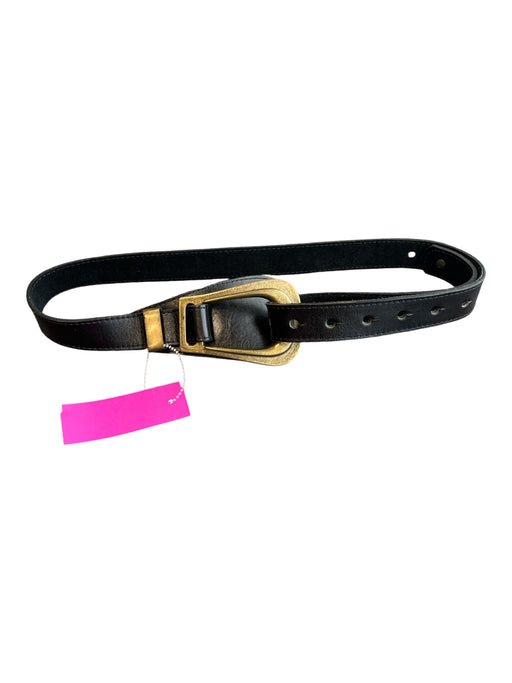 Kim White Black Leather Gold hardware Adjustable Big Buckle Belts Black / M