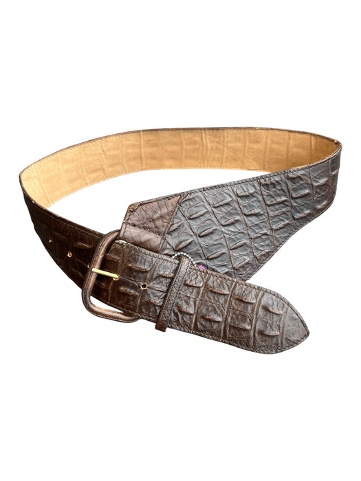 Fob Trading Brown Leather Crocodile Scale Print Gold Hardware Adjustable Belts Brown / S/M