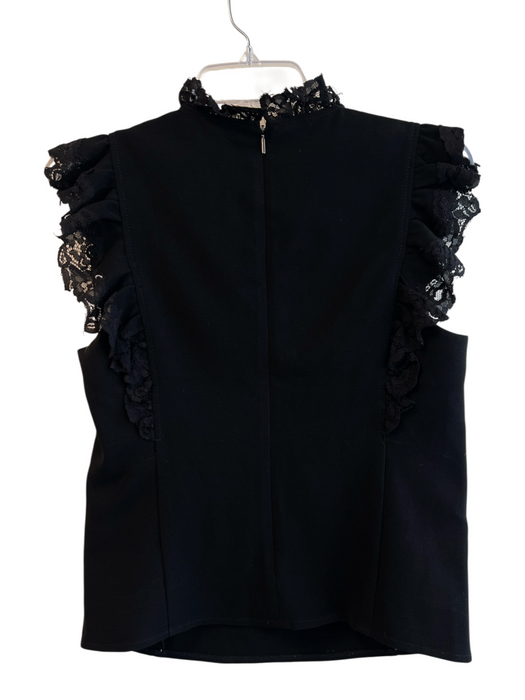 Rebecca Taylor Size 6 Black Triacetate Lined Ruffle Sleeveless Back Zip Top Black / 6