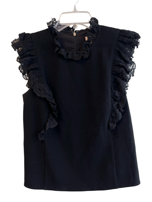 Rebecca Taylor Size 6 Black Triacetate Lined Ruffle Sleeveless Back Zip Top Black / 6