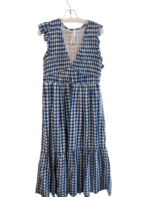 By Anthropologie Size Medium Blue & White Cotton Lined Gingham V Neck Dress Blue & White / Medium