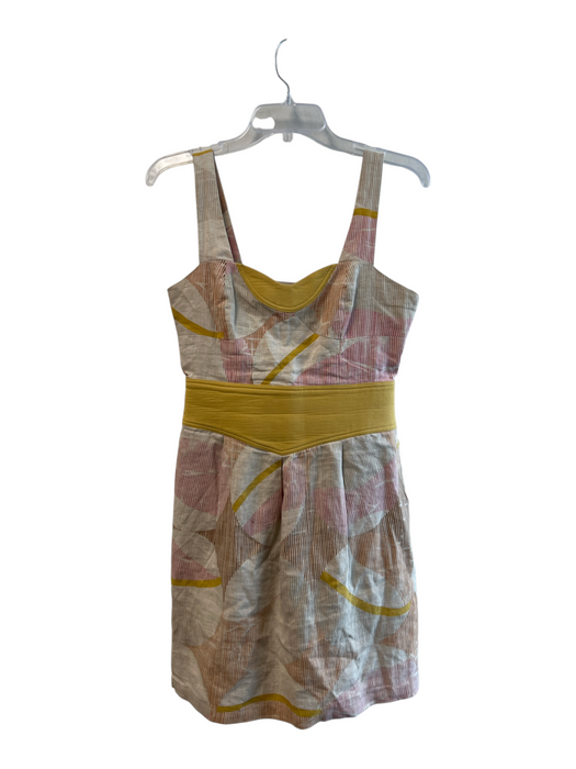 Lauren Moffatt Size 4 Pink, Brown & Gold Linen Abstract Print Sleeveless Dress Pink, Brown & Gold / 4