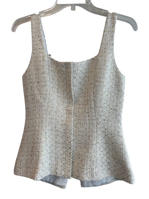 Elie Tahari Size Small White & Gold Polyester Sleeveless Back Zip Spangles Top White & Gold / Small