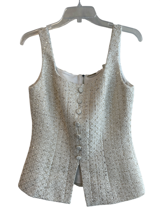 Elie Tahari Size Small White & Gold Polyester Sleeveless Back Zip Spangles Top White & Gold / Small