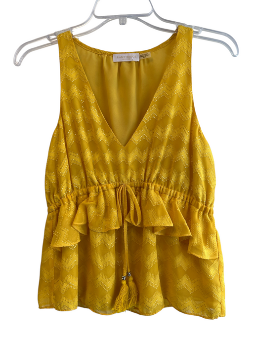 Ramy Brook Size XS Saffron Yellow Polyester Lined Sleeveless V Neck Ruffle Top Saffron Yellow / XS