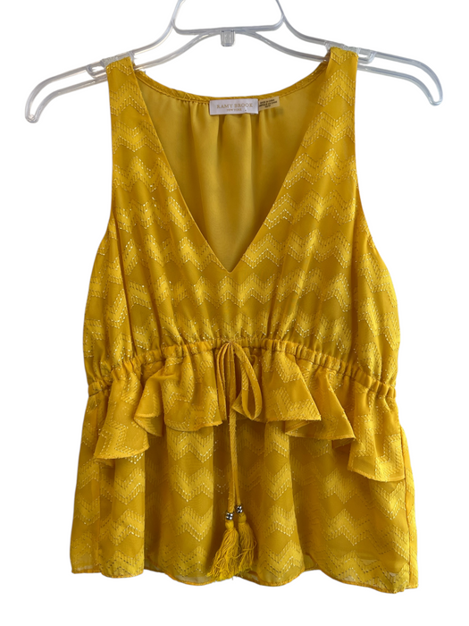 Ramy Brook Size XS Saffron Yellow Polyester Lined Sleeveless V Neck Ruffle Top Saffron Yellow / XS