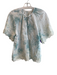 By Anthropologie Size XS White & Aqua Cotton round split neck Half Sleeve Top White & Aqua / XS