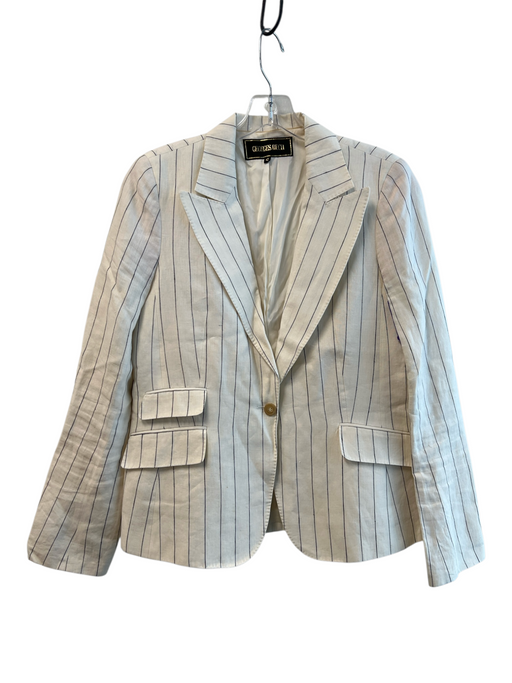 Georges Rech Size 42 Beige Linen Collar Stripe Front Pocket Long Sleeve Blazer Beige / 42