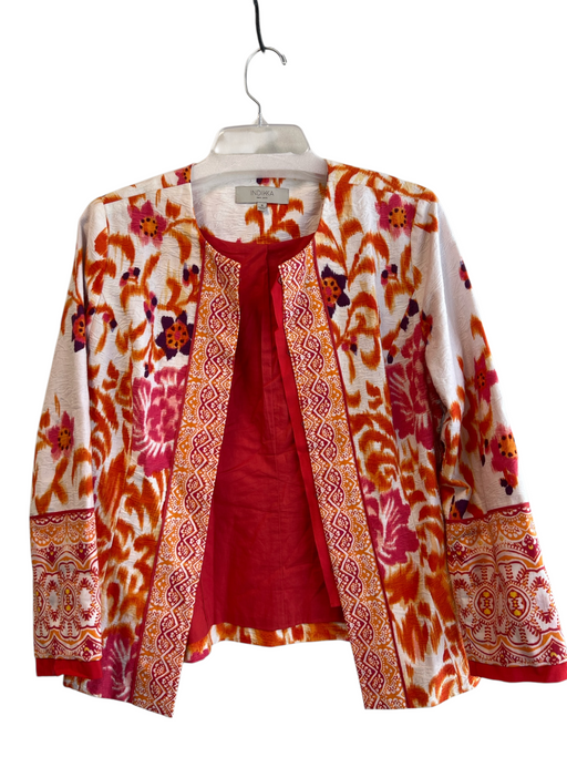 Indikka Size S White multi Cotton Abstract Long Sleeve Clasp Close Jacket White multi / S