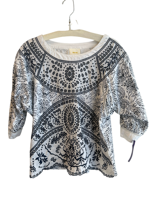 Maeve Size S Navy & white Cotton Round Neck Short Sleeve eyelet Scallop Top Navy & white / S