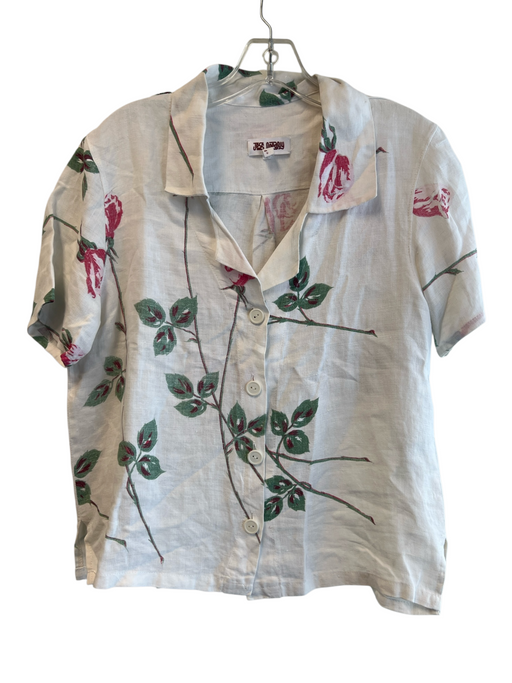 Jess Meany Size S White No Fabric Tag Short Sleeve Collar Floral Button Down Top White / S