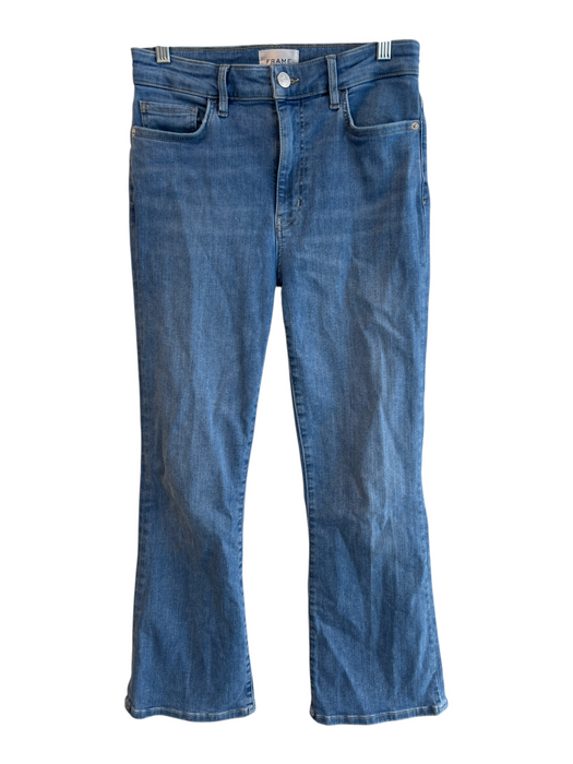 Frame Size 28 Light Wash Cotton Blend Boot Cut Mid Rise 5 Pocket Zip Fly Jeans Light Wash / 28