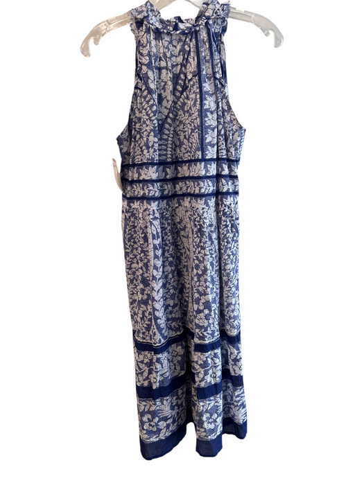 Lola Australia Size S Blue Cotton Sleeveless V Neck Floral & Abstract Mesh Dress Blue / S