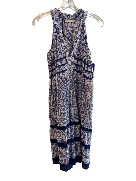 Lola Australia Size S Blue Cotton Sleeveless V Neck Floral & Abstract Mesh Dress Blue / S