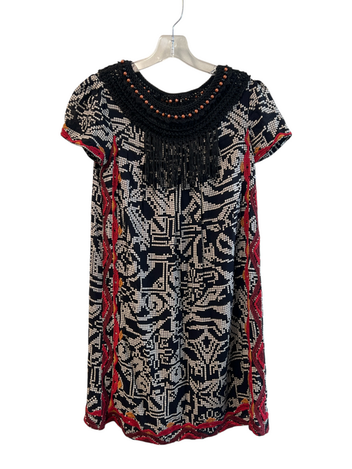 Floreat Size XS Black Mix Rayon Abstract Round Neck Beaded Detail Dress Black Mix / XS