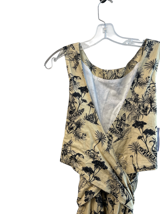 Corey lynn calter Size Est S Beige Linen & Cotton Tie Waist Print V Neck Dress Beige / Est S