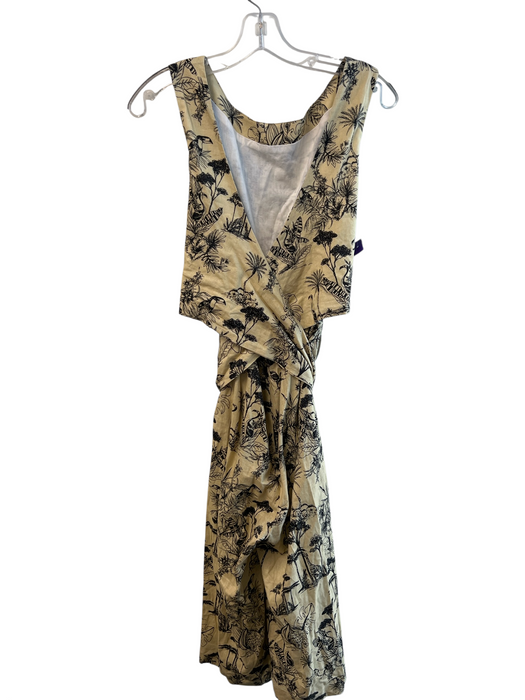 Corey lynn calter Size Est S Beige Linen & Cotton Tie Waist Print V Neck Dress Beige / Est S