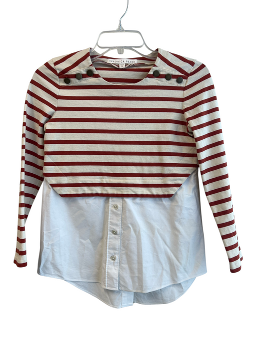 Veronica Beard Size XS Red & White Cotton Shoulder Buttons Stripes Top Red & White / XS