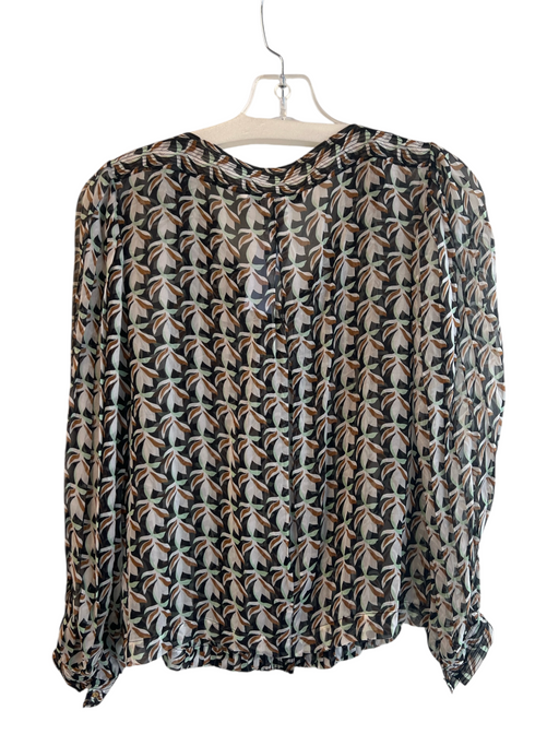 Diane Von Furstenberg Size 2 Black, Green & Brown Silk Long Sleeve Top Black, Green & Brown / 2