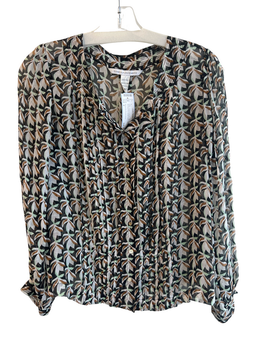 Diane Von Furstenberg Size 2 Black, Green & Brown Silk Long Sleeve Top Black, Green & Brown / 2