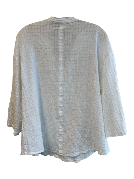 Eileen Fisher Size XS White Organic Cotton Long Sleeve Round Split Neck Top White / XS